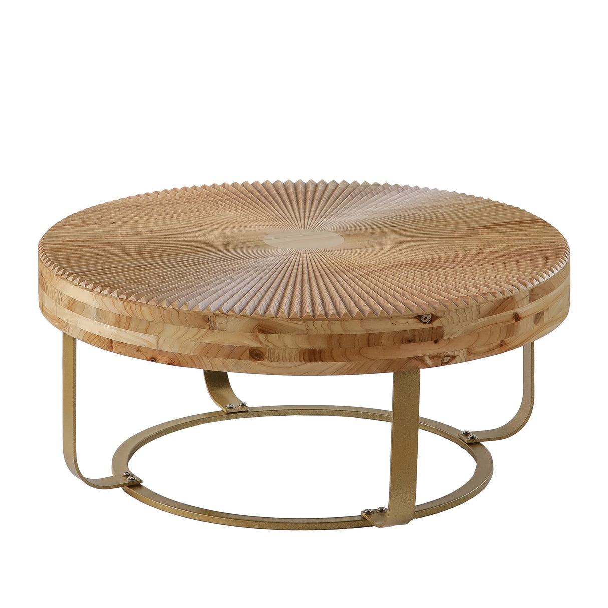 Coffee Table Round Carved Sunburst Top Natural Gold - Furniture Home Direct
