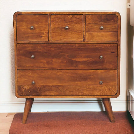 3 Over 2 Curved Chest - Brown - Furniture Home Direct