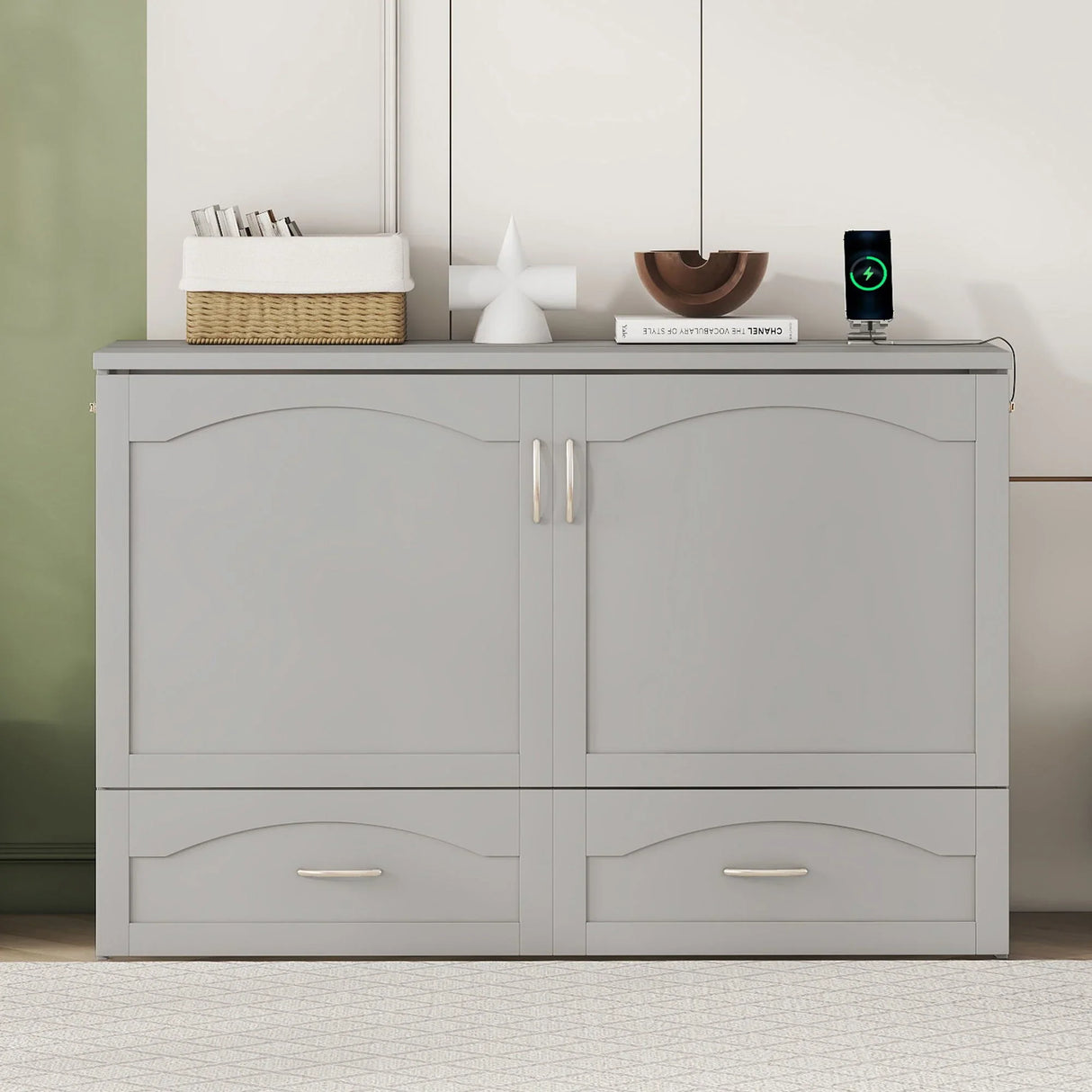 Murphy Wall Bed With Drawer And A Set Of Sockets & USB Ports, Pulley Structure Design - Furniture Home Direct
