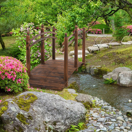 Outsunny - Fir Wood Garden Bridge Arc Walkway With Side Railings, Perfect For Backyards, Gardens, & Streams, Carbonized - Brown - Furniture Home Direct