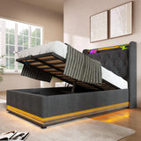 Twin Upholstered Bed 360 Surround LED Lighting USB C Gray - Furniture Home Direct