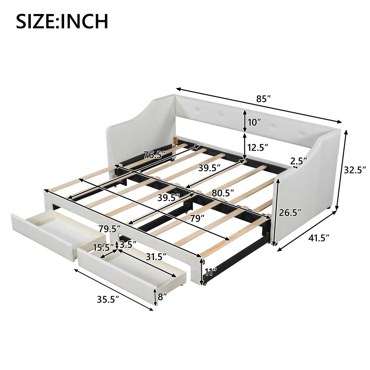 Upholstered Daybed With 2 Drawers - Furniture Home Direct