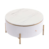 Round Coffee Table with Drawers and Gold Accents White - Furniture Home Direct