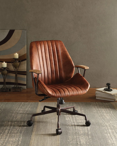 Brancaster - Aluminum Top Grain Leather Office Chair - Coffee - Furniture Home Direct