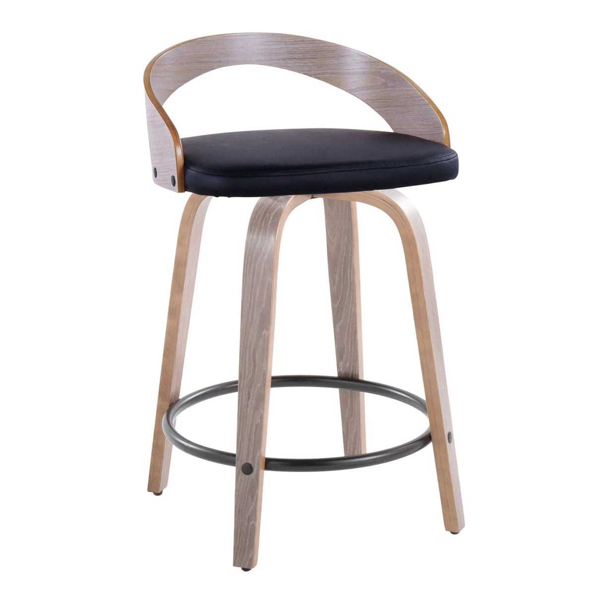 Grotto - Contemporary Fixed Height Counter Stool & Swivel With Round Footrest (Set of 2) - Furniture Home Direct