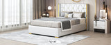 Full Size Upholstered Platform Bed Metal Strips Off White - Furniture Home Direct