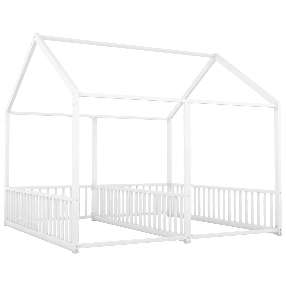 Metal Twin Size House Platform Beds 2 Shared Beds - Antique White - Furniture Home Direct