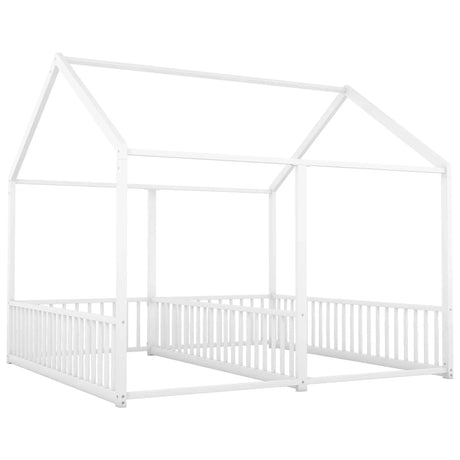 Metal Twin Size House Platform Beds 2 Shared Beds - Antique White - Furniture Home Direct