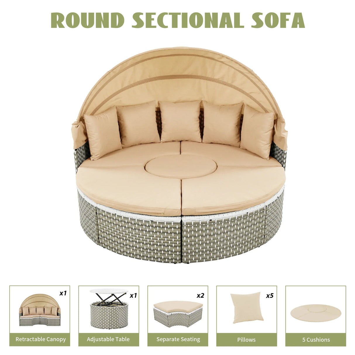 Outdoor Daybed With Canopy Weatherproof Rattan Beige - Furniture Home Direct