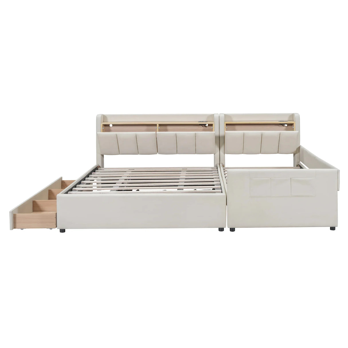 Platform Bed With Storage Drawers And USB Ports Beige - Furniture Home Direct