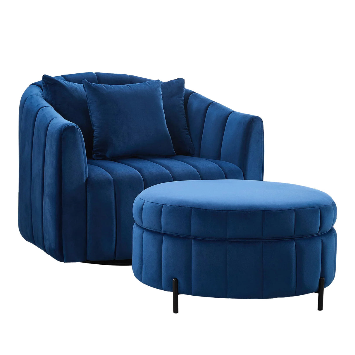 Oversized Velvet Swivel Barrel Accent Chair And Ottoman Set With Storage - Furniture Home Direct