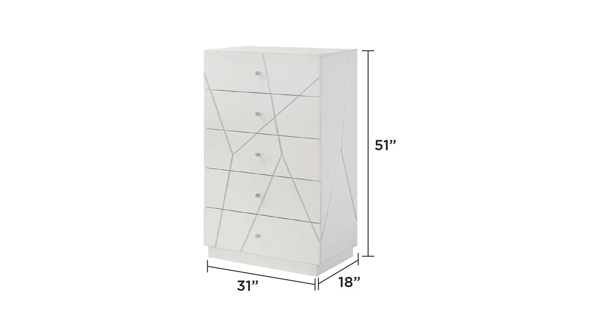 Bedroom Set Modern Geometric Wood Finish Five Piece White - Furniture Home Direct