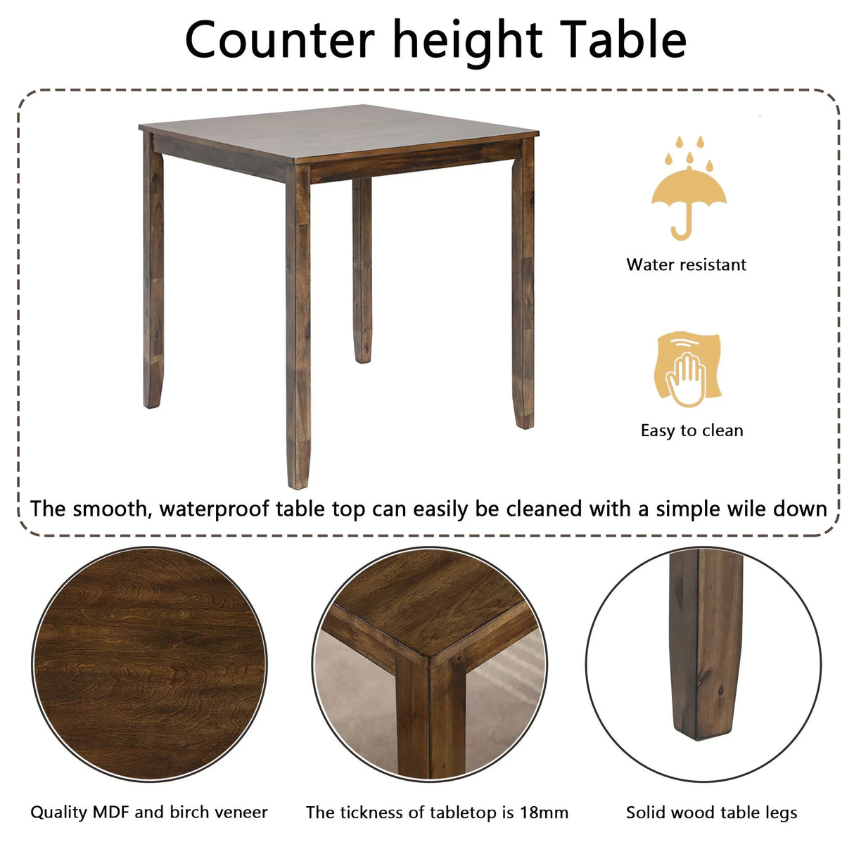 5 Piece Dining Table Set, Wooden Dining Square Table Set For 4 - Furniture Home Direct