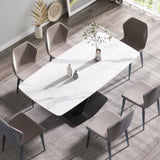 70.87" Modern Artificial Stone White Curved Black Metal Leg Dining Table, Can Accommodate 6-8 People - White / Black - Furniture Home Direct
