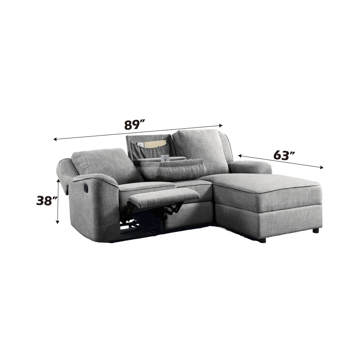 Destiny - Linen Sectional Sofa With Dropdown Table - Gray - Furniture Home Direct