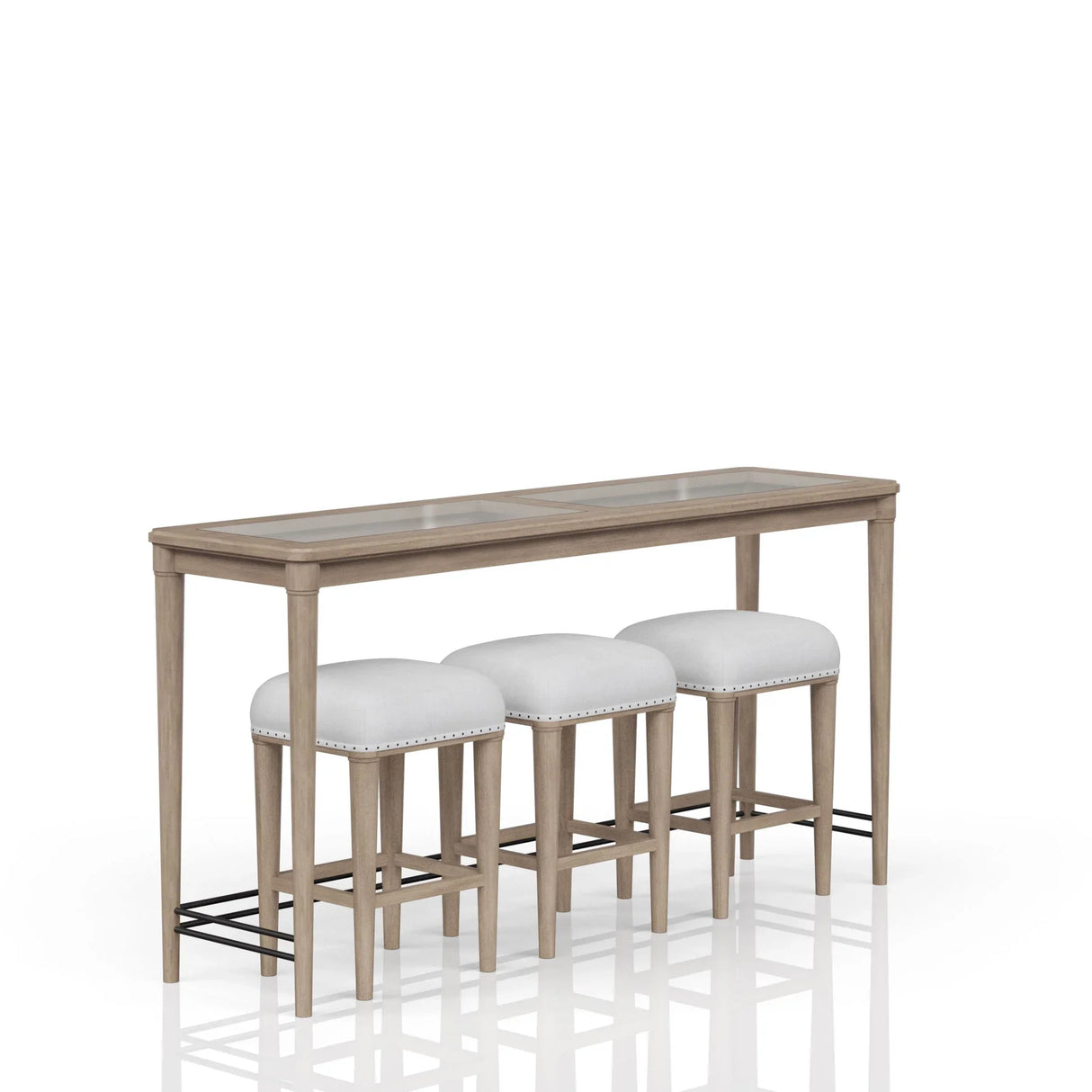 Glass Console Table With 3 Stools - Frosted - Furniture Home Direct