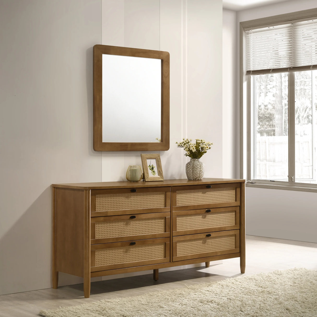 Bedroom Set 5 Piece Corduroy Upholstered Queen Bed Walnut - Furniture Home Direct