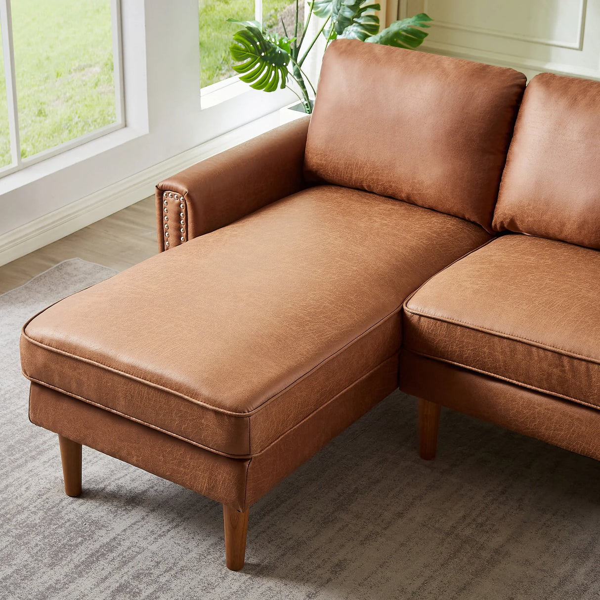 82.2" Suede Sofa with Left Facing Chaise, Brown - Furniture Home Direct