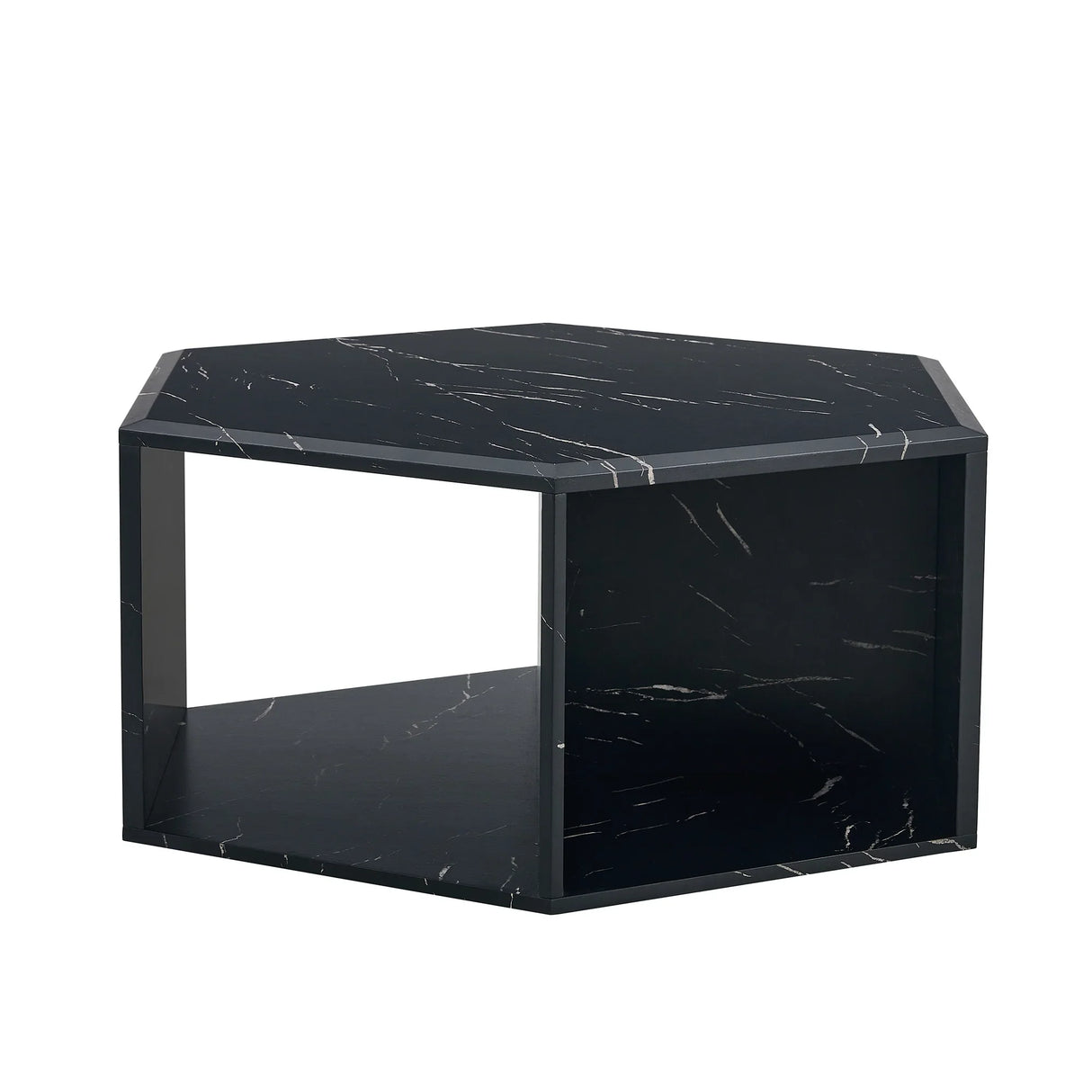 Coffee Table Hexagonal Textured Marble Look Accent Black - Furniture Home Direct