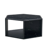 Coffee Table Hexagonal Textured Marble Look Accent Black - Furniture Home Direct