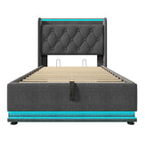 Twin Upholstered Bed 360 Surround LED Lighting USB C Gray - Furniture Home Direct