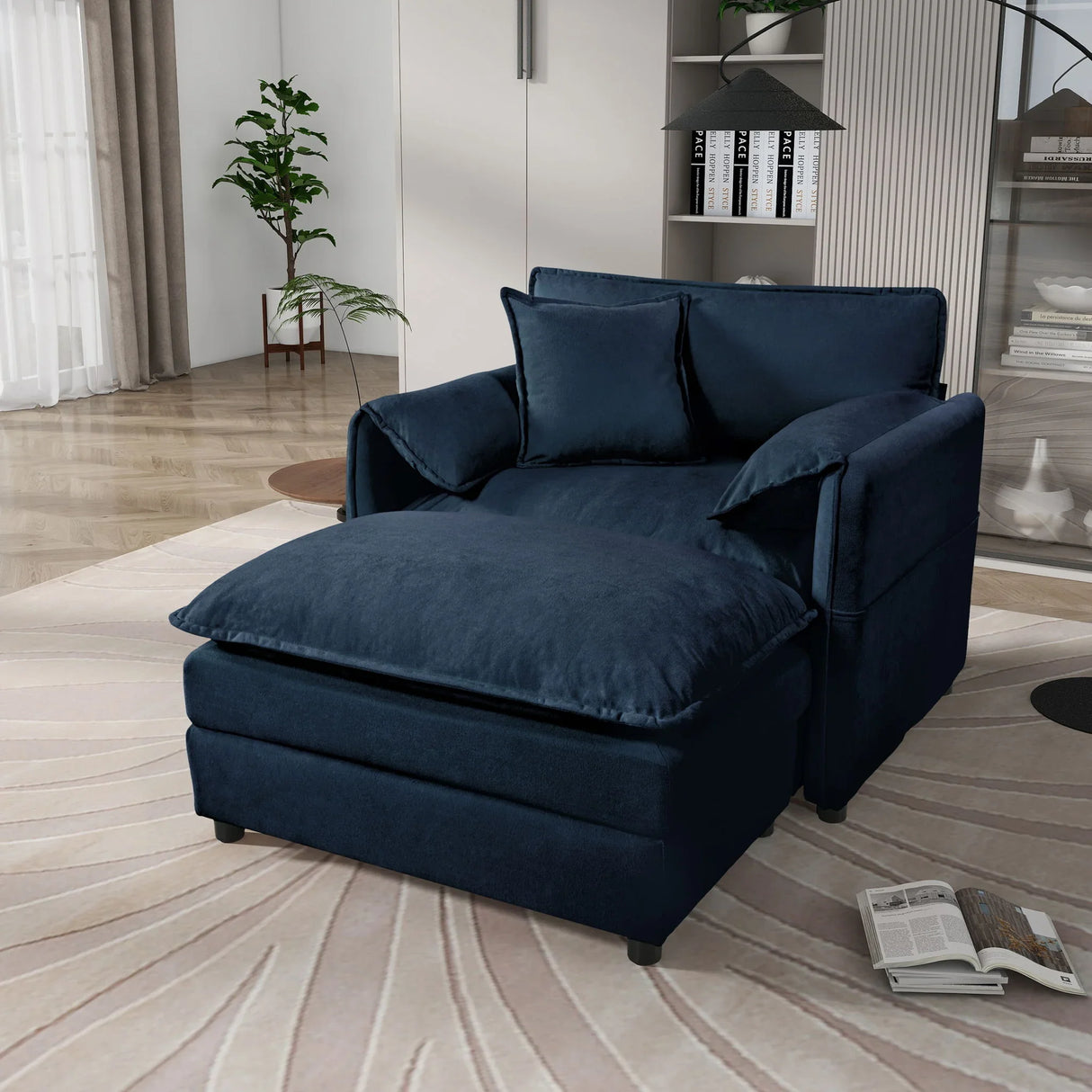 Oversized Chair With Movable Ottoman, Soft Upholstered Lounge Chair - Furniture Home Direct