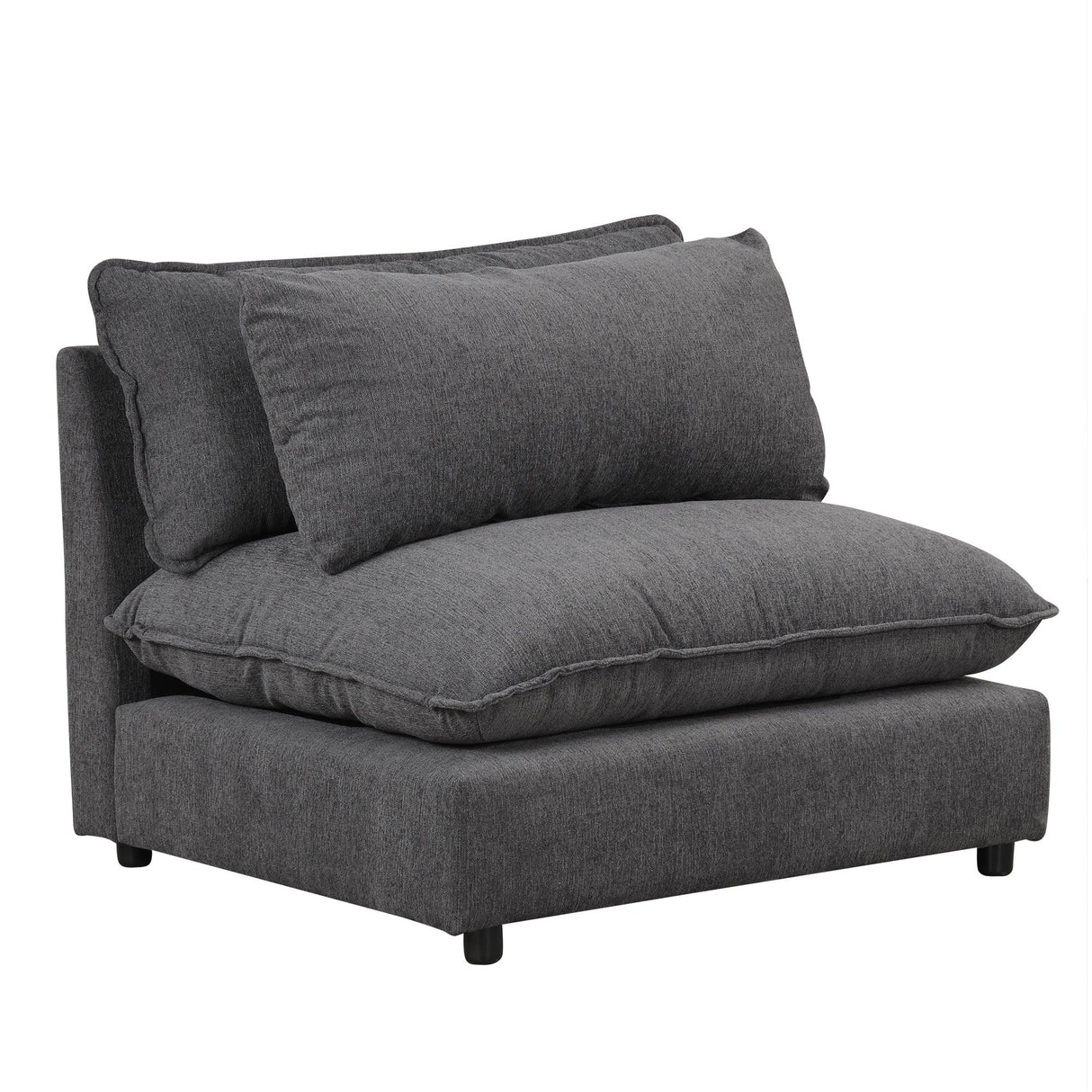 Chenille Cloud Sectional with Ottoman, Charging Ports and Three Back Pillows - Grey - Furniture Home Direct