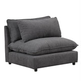 Chenille Cloud Sectional with Ottoman, Charging Ports and Three Back Pillows - Grey - Furniture Home Direct