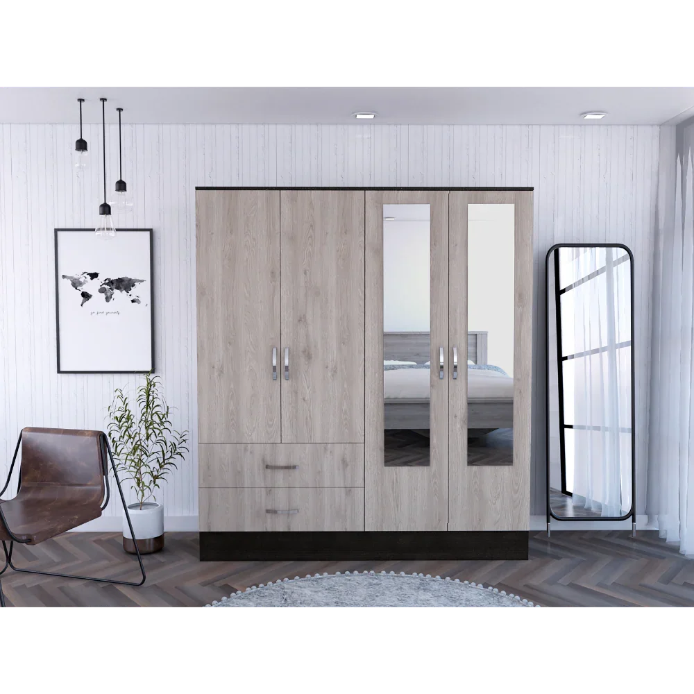 Armoire With Full Length Mirror Doors And Drawers Beige - Furniture Home Direct