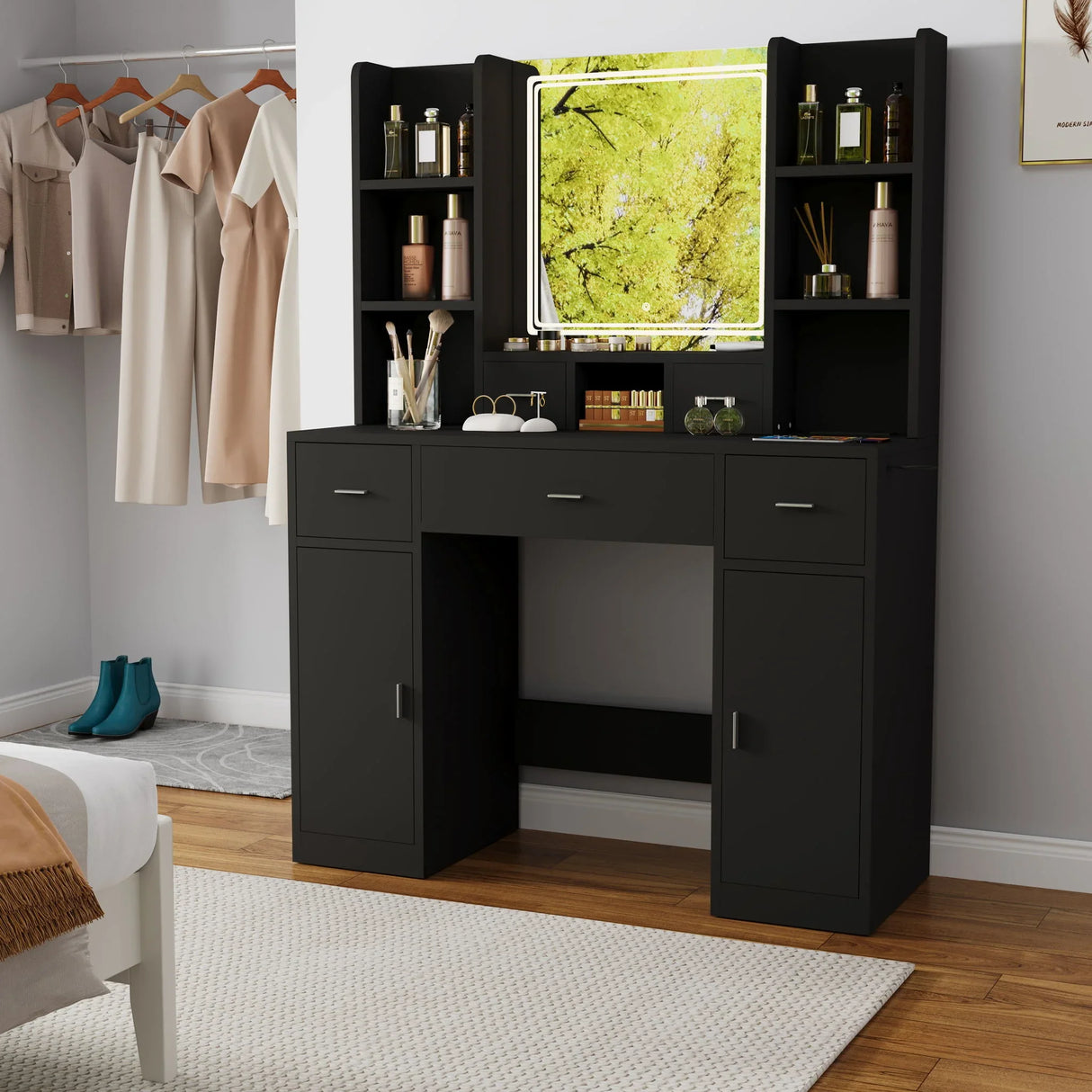 43.31" Newly Designed Smart Mirror Dressing Table With Drawers And Storage Cabinet, Dressing Table With Dressing Pad For Bedroom, Dressing Room - Furniture Home Direct