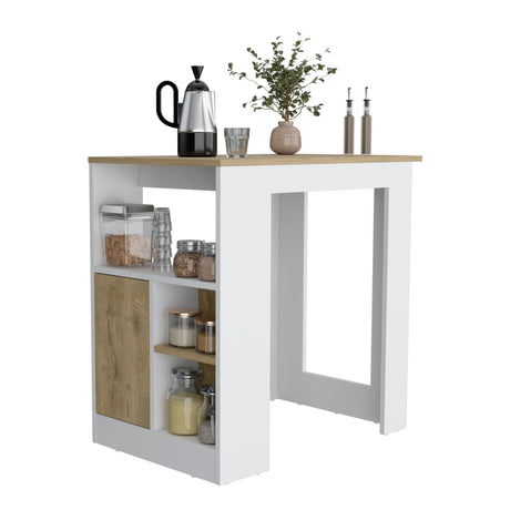 Kitchen Island Three Open Side Storage Shelves And One Push-To-Open Cabinet - White / Macadamia - Furniture Home Direct