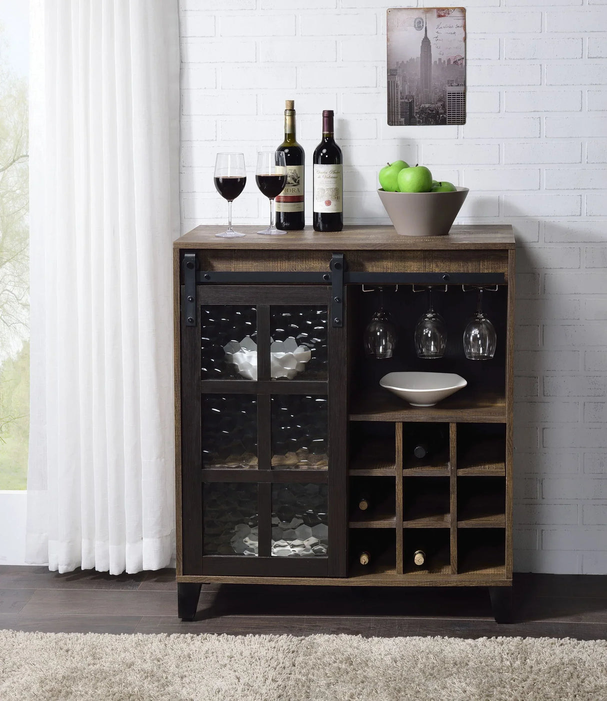 Treju Obscure - Glass, Rustic Wine Cabinet - Black / Oak - Furniture Home Direct