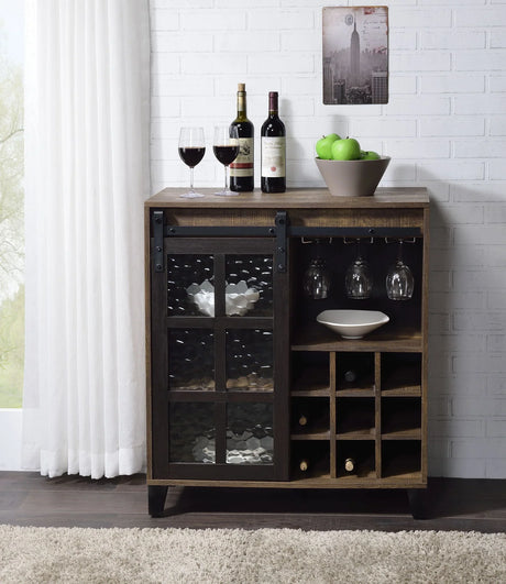 Treju Obscure - Glass, Rustic Wine Cabinet - Black / Oak - Furniture Home Direct