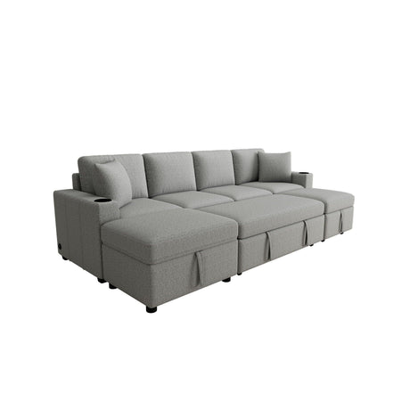 Sectional Sofa Convertible Pull-Out Bed With Storage Ottoman & USB Ports - Furniture Home Direct