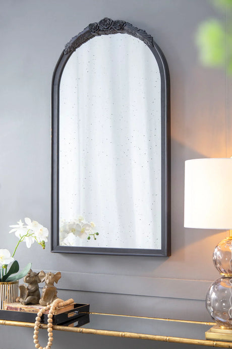 Hand Carved Rose Antique Mirror Frame, Wood Arch Mirror Wall Decor For Living Room - Furniture Home Direct