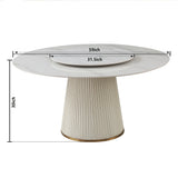 Modern Sintered Stone Dining Table With Turntable And Wood Metal Pedestal With 4 Chairs - Beige / White - Furniture Home Direct