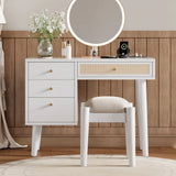 Vanity Desk Bohemian Retro Wood Makeup Station White - Furniture Home Direct