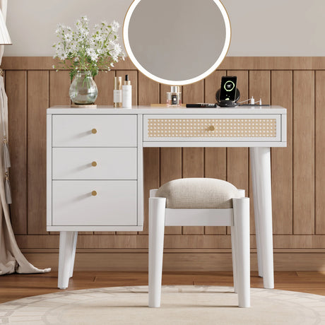 Vanity Desk Bohemian Retro Wood Makeup Station White - Furniture Home Direct