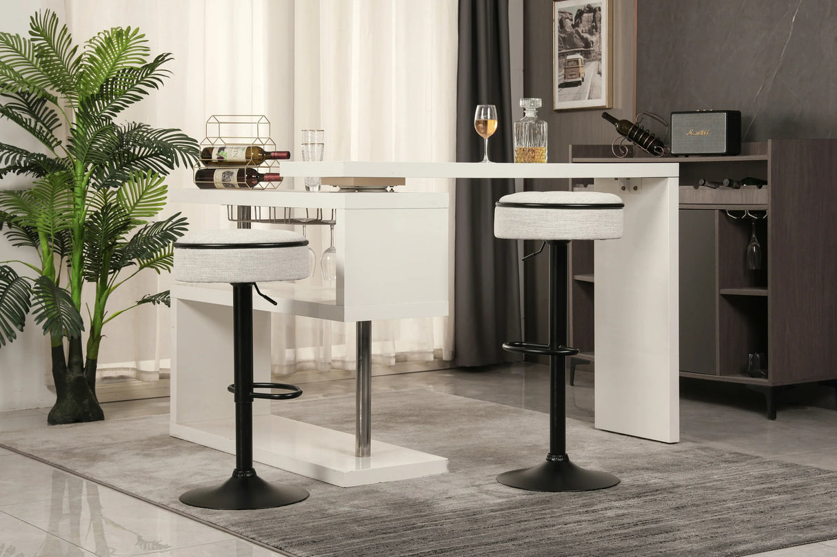 Counter Stool Round Linen Upholstered Seat Off White - Furniture Home Direct