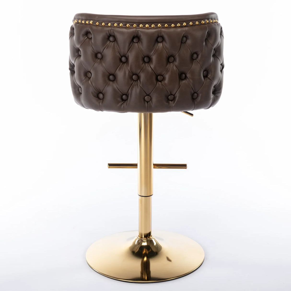 Bar Stools Swivel Tufted Faux Leather Set of 2 Brown - Furniture Home Direct