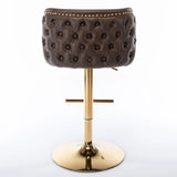 Bar Stools Swivel Tufted Faux Leather Set of 2 Brown - Furniture Home Direct