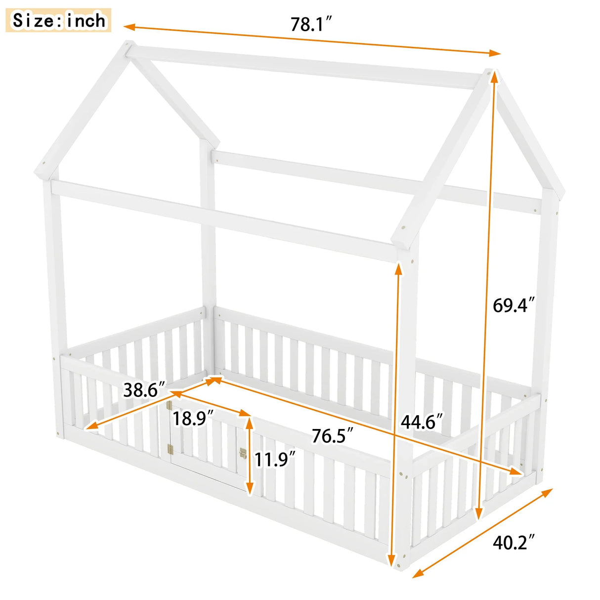 Wood House Bed With Fence And Door - Furniture Home Direct