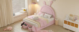 Rabbit Shaped Bed With Storage Stools Upholstered Pink - Furniture Home Direct