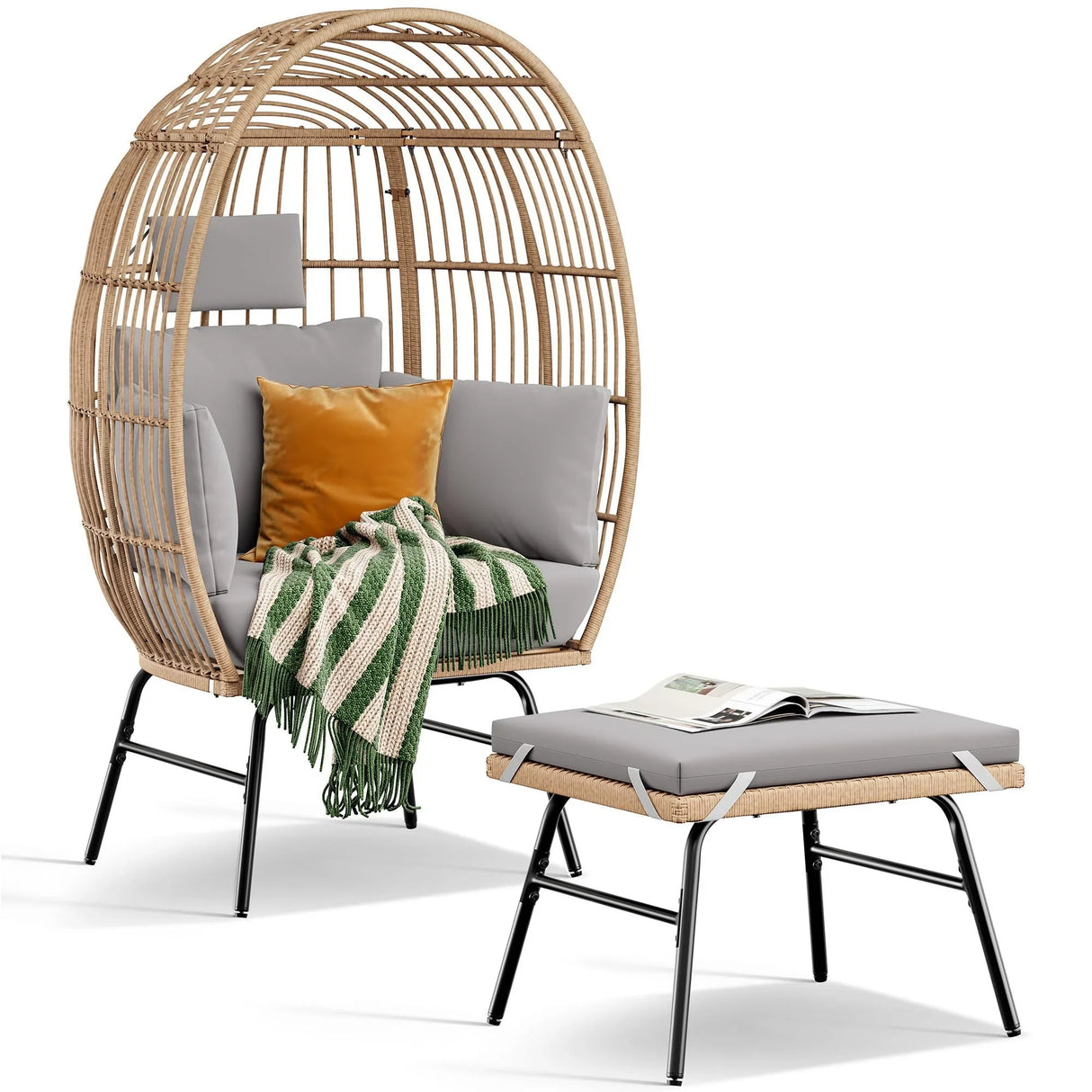 Outdoor Wicker Egg Chair And Footstool - Furniture Home Direct