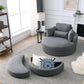 Linen Barrel Swivel Chair With Storage Ottoman - Furniture Home Direct