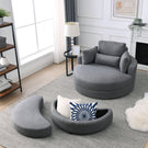 Linen Barrel Swivel Chair With Storage Ottoman - Furniture Home Direct