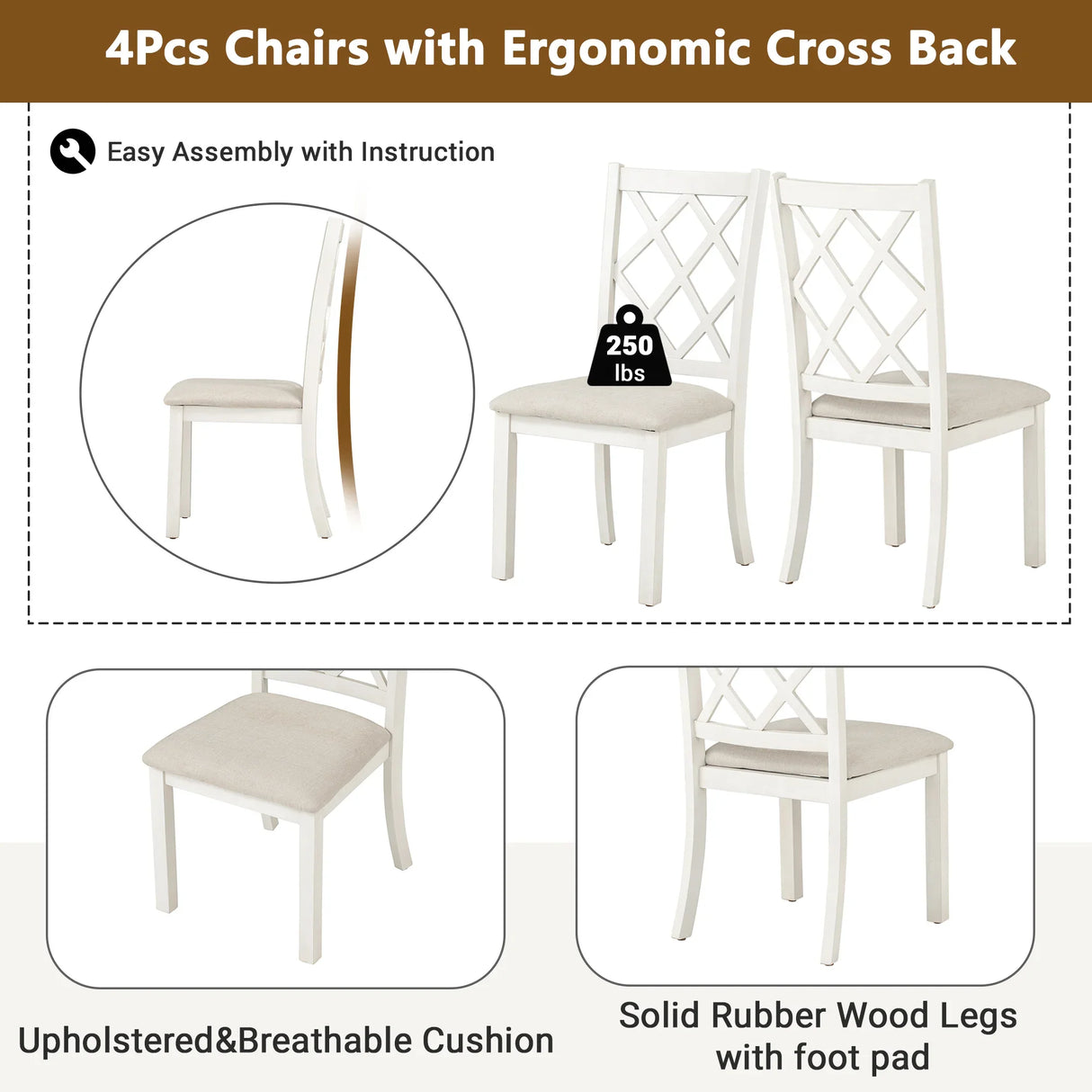 Dining Set Round Table With Upholstered Chairs Walnut Beige - Furniture Home Direct