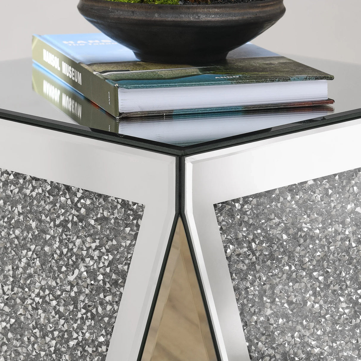 Side Table Geometric Mirrored Decorative Living Room Silver - Furniture Home Direct