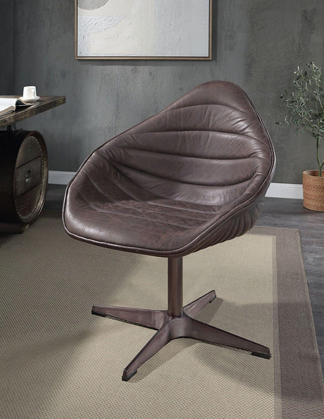 Pipino - Top Grain Leather Accent Chair With Swivel - Antique Ebony - Furniture Home Direct