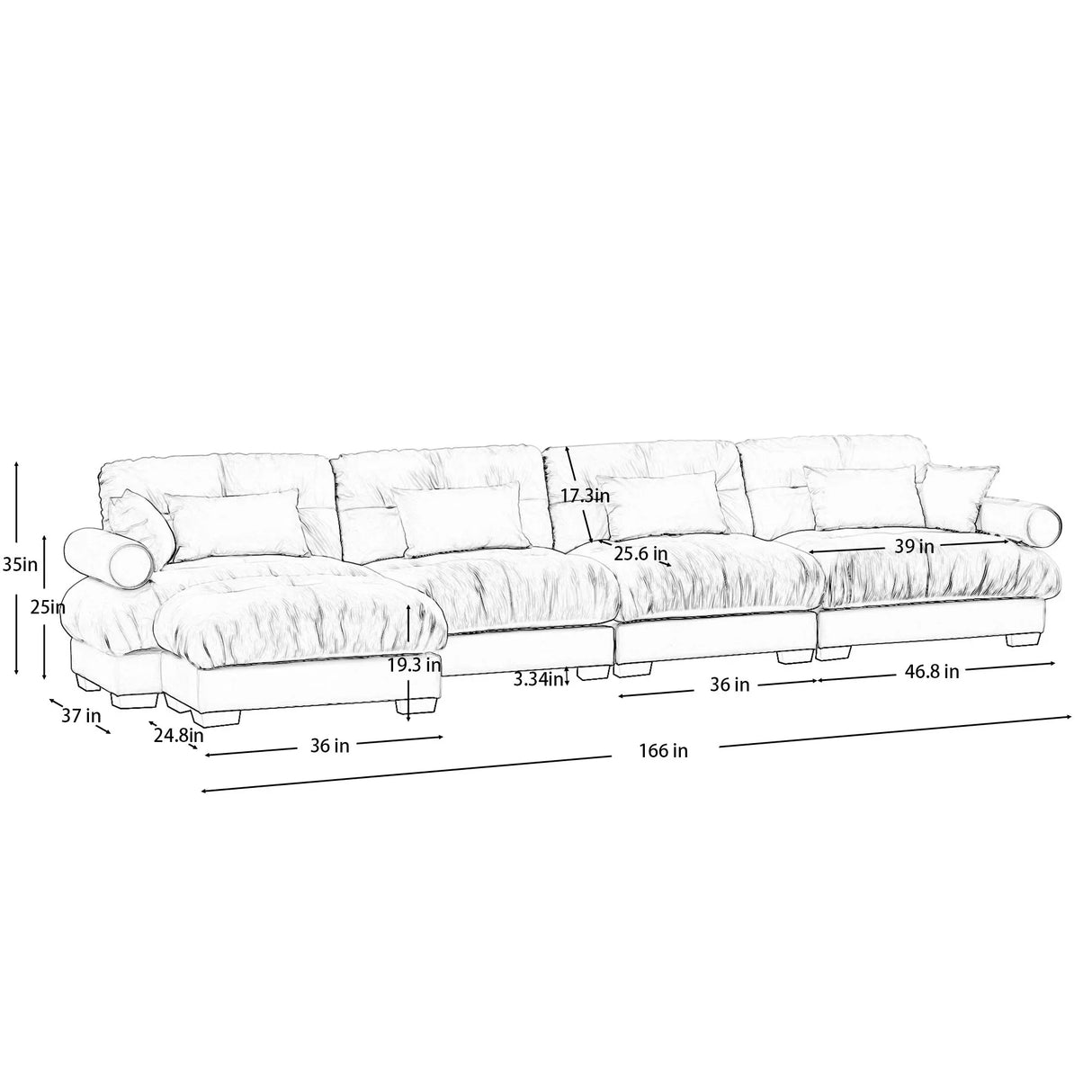 Super Comfort Oversized Modular Sectional Sofa With Movable Ottoman - Furniture Home Direct